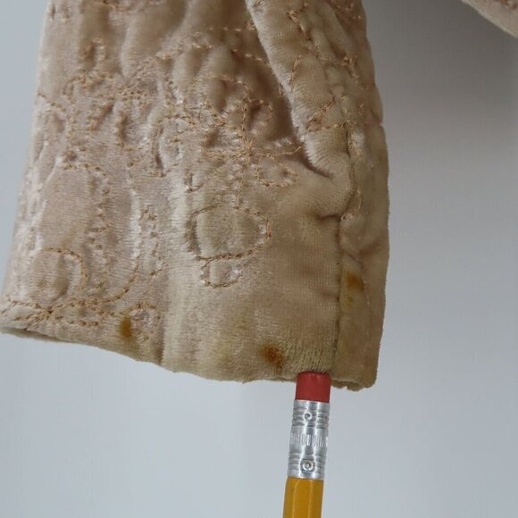 Old Navy Womens Small Beige Velvet Embroidered Flower Collared Jacket Coat Y2K - Picture 9 of 15